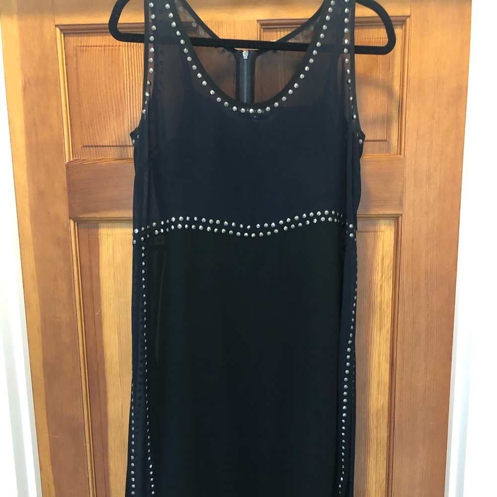 Ivy&Blu Black and Navy slip dress above the knee.